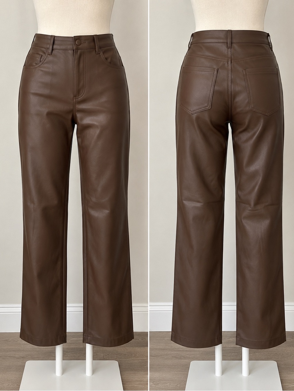 OAK + FORT Brown High-Rise Faux Leather Wide-Leg Pants BNWOT